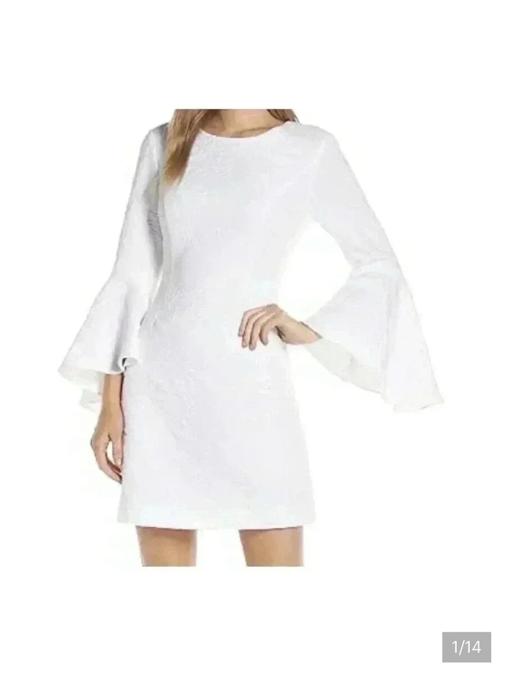Lilly Pulitzer White Dress 0 Floral Embroider Graduation Bridal Bell Sleeve Mini
